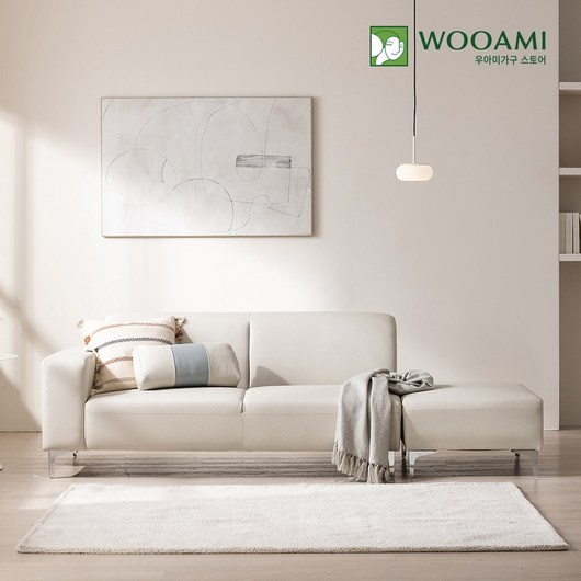 우아미가구 루앙 3인용 아쿠아텍스 소파+스툴세트 3color, 라이트그레이(가죽)