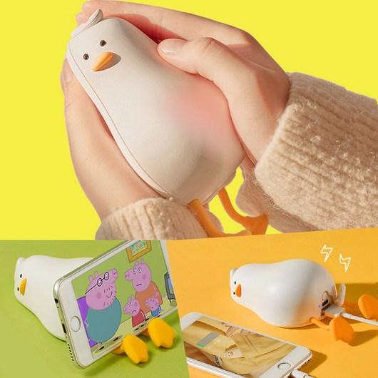 캐릭터 오리 손난로 USB 충전식 보조배터리 발열 손찜질, 1개, 1개