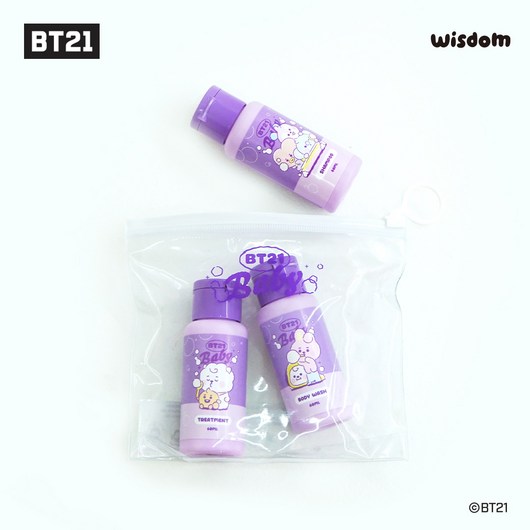 BT21 여행용 키트 올인원 3종 샴푸 트리트먼트 바디워시, 1세트