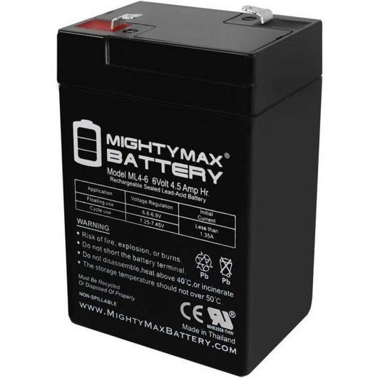 마이티 맥스 배터리 ML46 6V 4.5AH SLA Battery Replaces cp0660 gp645 lcr6v4p hk3fm4.5 wp46, 1개