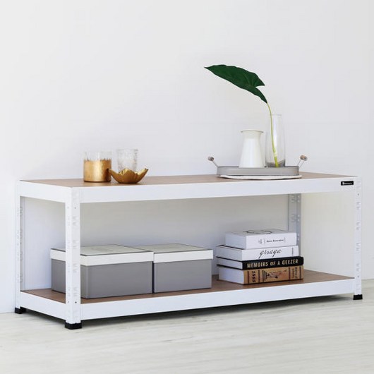 슈랙엣홈 무볼트 조립식앵글선반 2단 블랙 화이트 스탠드선반, 선반 2단 높이600 화이트/1200x300 (WxD)