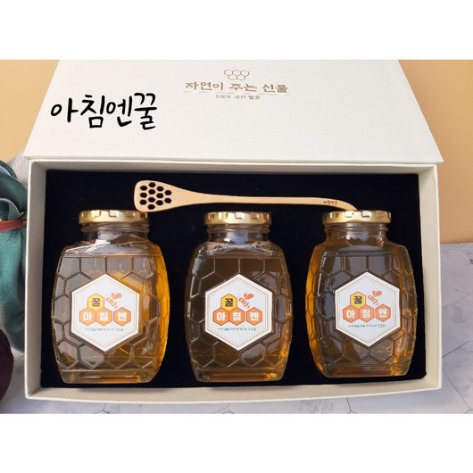 벌꿀 아침엔꿀 천연벌꿀 100% 아카시아꿀 야생화꿀 사양벌꿀 420gx 3병 결혼식 돌답례품 생일선물 설날 추석 명절선물세트, 녹색리본, 3개