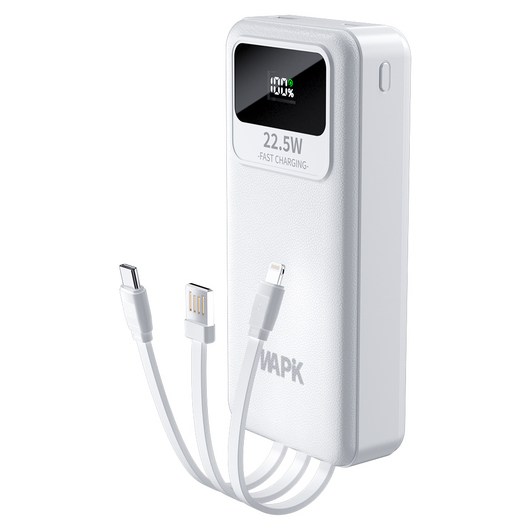 WAPIK 일체형 고속충전 대용량 보조배터리 M1 20000mAh PD 23W QC3.0 잔량표시, 화이트