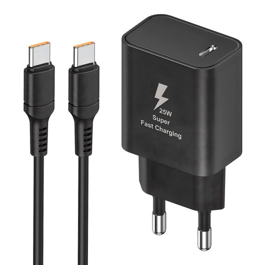 YINTO c타입 고속 충전기 25W PD3.0 PPS + C TO C 2M 100w 케이블 세트, 1개, 블랙