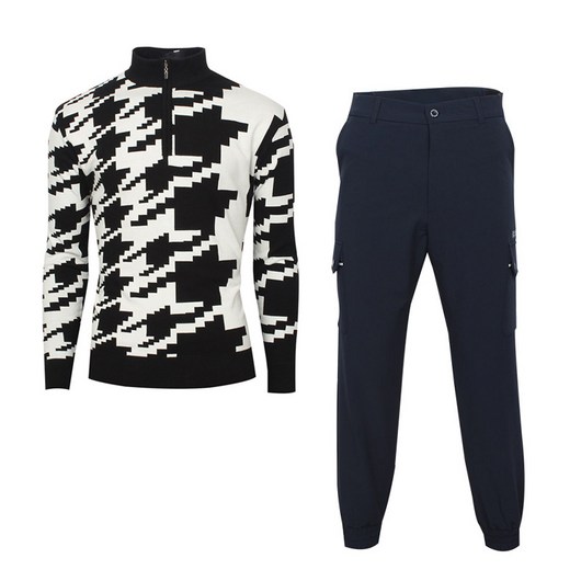 [세트할인]그렌에코 세련된 하운드무늬 방풍니트 골프웨어 (ges24101+ges24803)