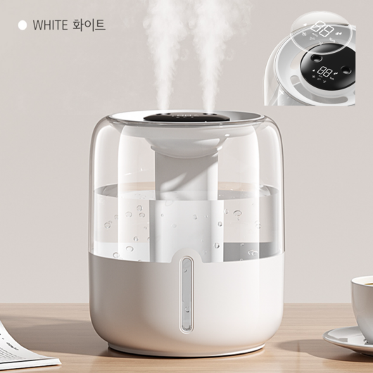 AOSS USB 연결 듀얼 대용량 4L 통세척 초음파 가습기, 화이트