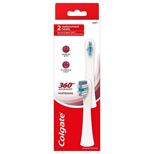 Colgate 360 어드밴스드 화이트닝 소닉 배터리 전동 칫솔 교체용 헤드 2개입