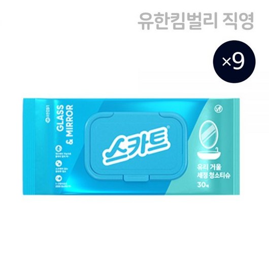스카트 유리거울 세정티슈 30매 X 9팩 232543, 변기에버리는화장실 청소40매X4팩