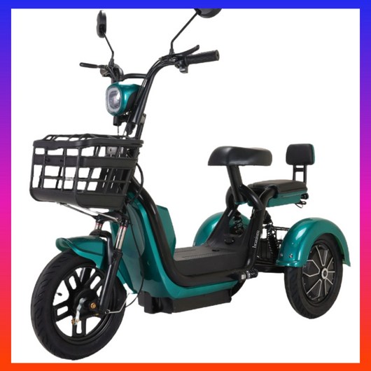 브라늄 전기자전거 세발 삼륜 스쿠터 전동 오토바이 삼발이, 2인승 x 20A리튬배터리-70km, 그린