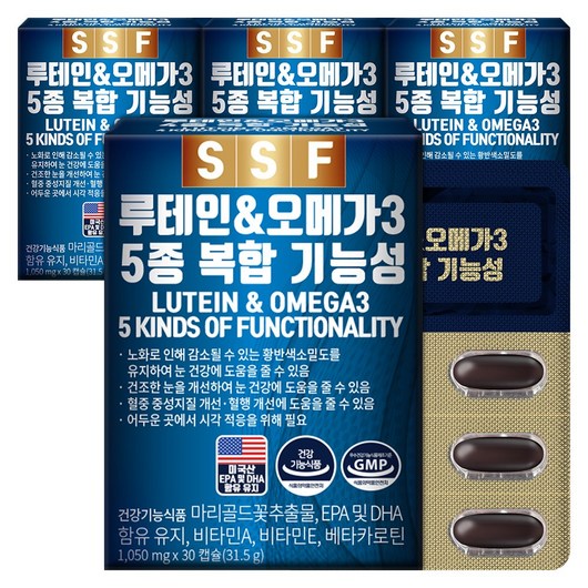 순수식품 루테인 오메가3 4박스(120캡슐) 4개월분, 30정, 4개