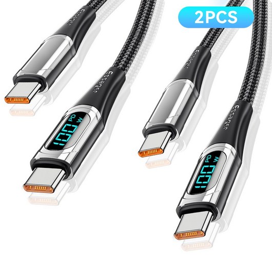 Essager 디스플레이 Type C to C PD 100W 고속충전케이블 iphone 16 고속충전 지원, 블랙, 2개, 1m