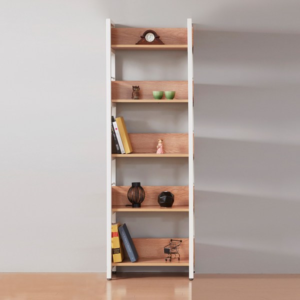 상도가구 제련공단 책장 사각 5단 방문설치, 화이트(프레임)+아카시아(상판)