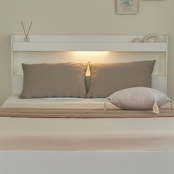 퍼리든 엔클라 LED 3단 서랍 침대 프레임 방문설치, 화이트