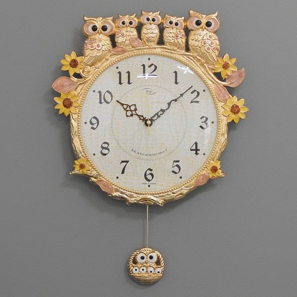 키다리시계 저소음 해바라기부엉이시계, 금핑크