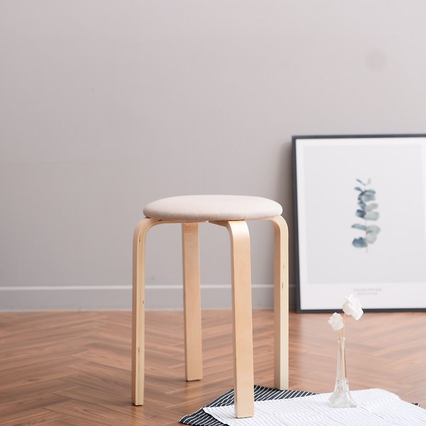 아이코닉하우스 플레인 원목 패브릭 스툴, 베이지
