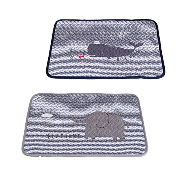 사랑예감 미끄럼방지 현관 화장실 욕실 퀄팅 순면 발매트 2종 세트, 고래, 코끼리