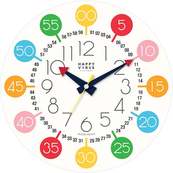 해피바이러스 어린이 삼각 무지개 시계공부 무소음 교육용 벽시계 HV2268, 혼합색상