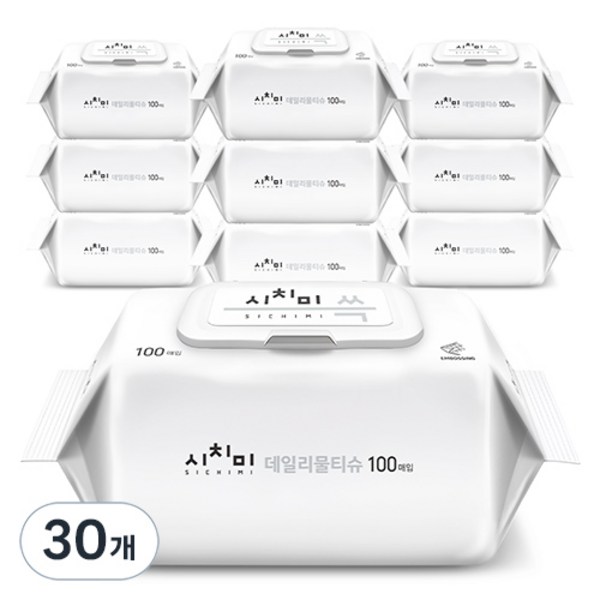 한스웰 시치미 쓱 데일리 물티슈 캡형, 50gsm, 100매, 30개