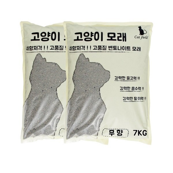 캣필드 벤토나이트 고양이모래 무향, 7kg, 2개