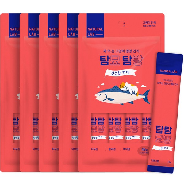 네츄럴랩 탐묘탐방 짜먹는 고양이 간식 12g x 4개입, 신선한 연어, 48g, 5팩