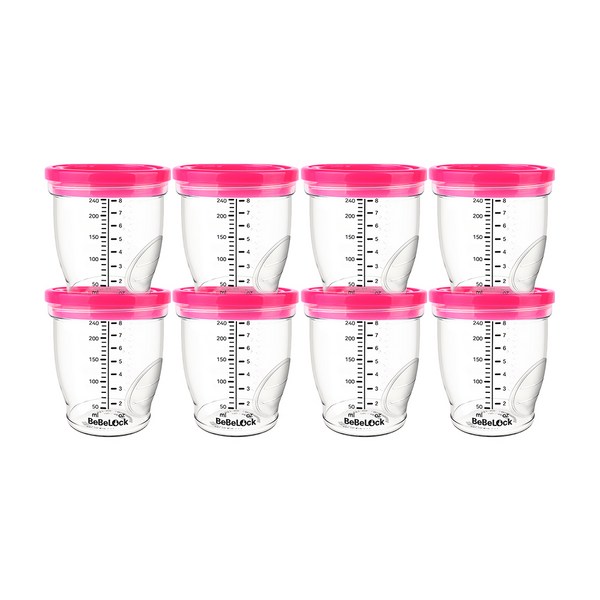 베베락 밀폐형 이유식 용기 240ml, 핑크, 8개