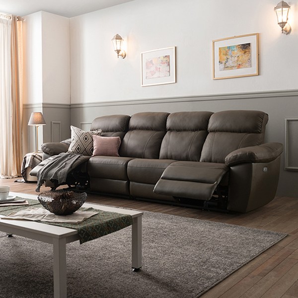  삼익가구 릴링 USB 4인용 전동 리클라이너 양방향 가죽소파 방문설치, 머드그레이 