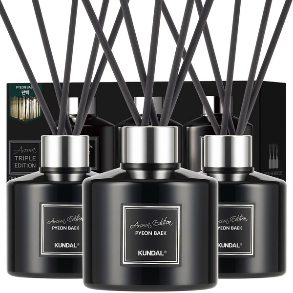  쿤달 퍼퓸 디퓨저 아로마에디션 200ml 3개 + 섬유스틱 15개 세트, 편백향, 1세트 