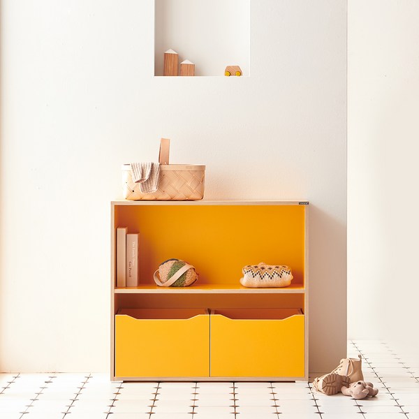  소르니아 아동용 롤리 2단 교구장 + 수납박스2p 방문설치, 옐로우 