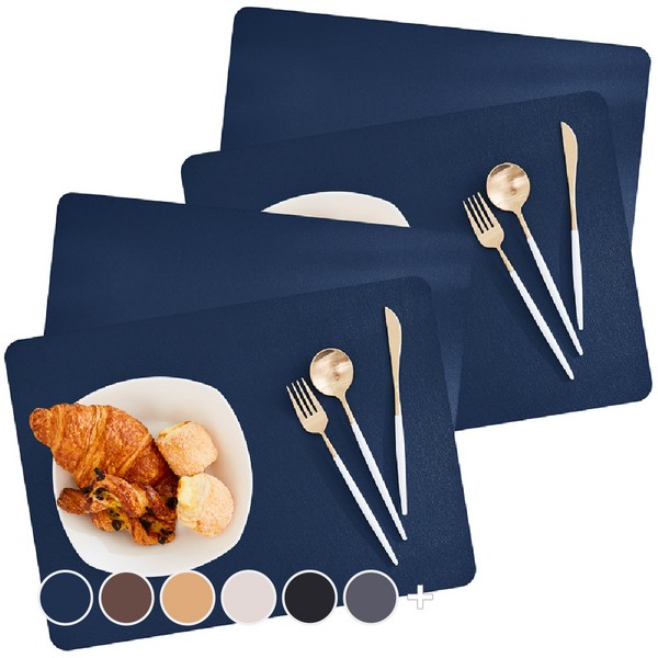 모던감 방수 가죽질감 식탁매트 4p, 네이비, 45 x 33cm