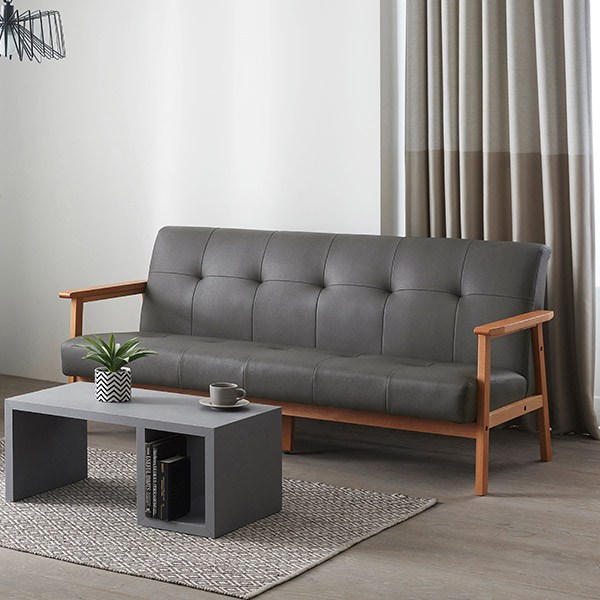 레이디가구 카누 원목 가죽 3인용 소파 방문설치, 머드그레이