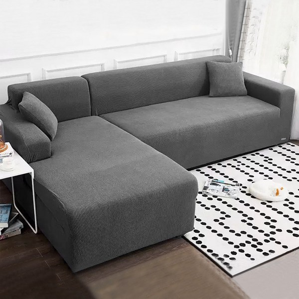  마켓플랜 와플 스판 소파커버, 다크그레이 