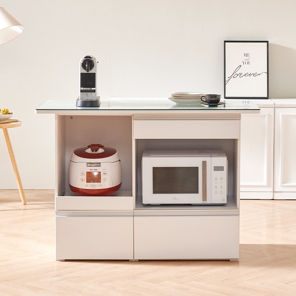 웰퍼니쳐 아디나 아일랜드식탁 홈바 1200 + 강화유리 방문설치, 화이트