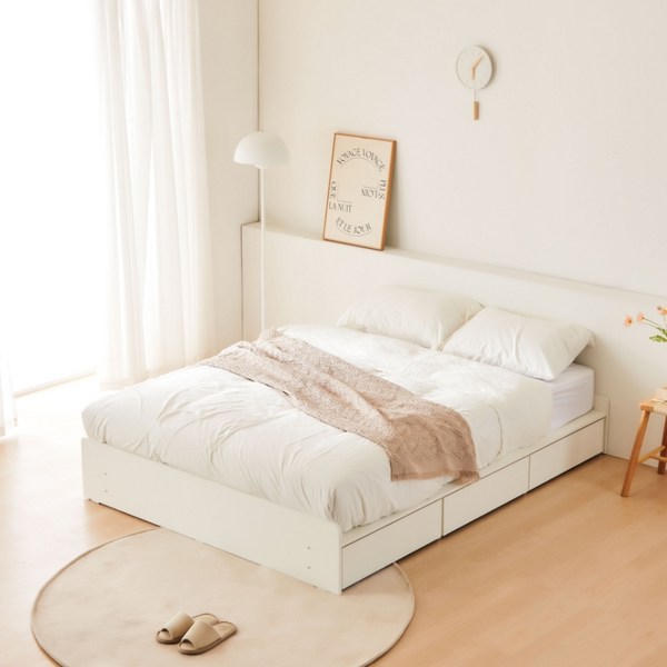 동서가구 오즈 무헤드 1단 3서랍 수납침대 방문설치, 화이트