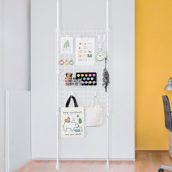디허브 이지락 메쉬 파티션 높이조절 철제 행거 벽선반 600, 화이트
