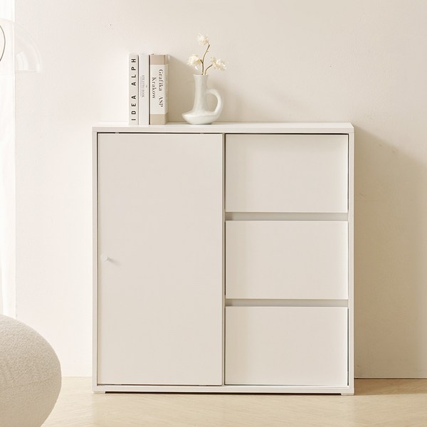 룸앤디 스르륵 800서랍 E0등급 3단 슬라이딩 미닫이 슬림 수납장, 스르륵 800서랍_화이트