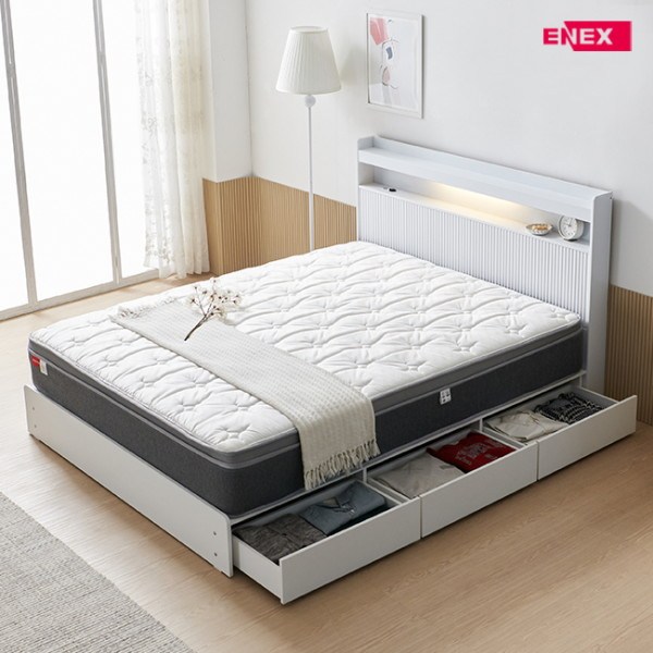  [에넥스] 액티브 템바보드 LED 서랍형 침대 Q-본넬매트리스 