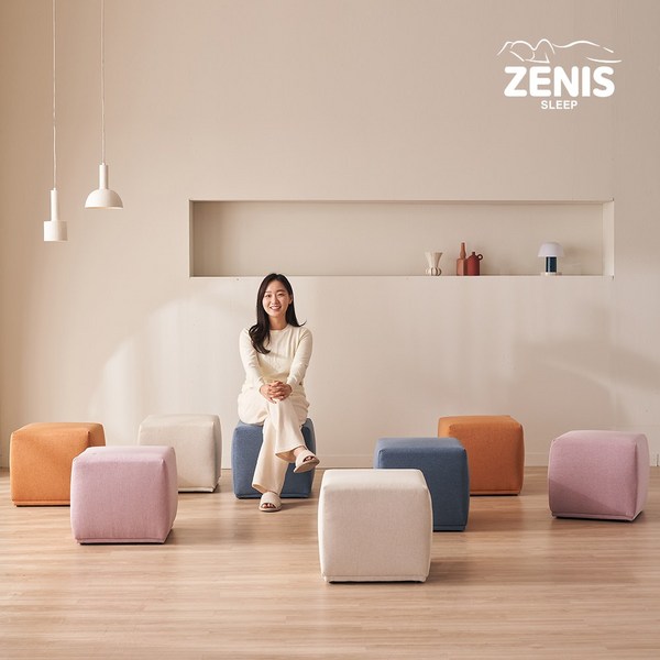 루비 사각스툴 화장대의자 카페 보조의자 린넨 패브릭 4color, 오렌지