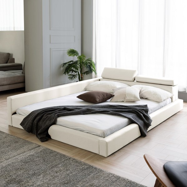  젠티스 기획전 #2 저상형침대 + 베이직 매트리스 세트, 3.스퀘어 헤드레스트 저상형침대 세트-화이트, 2.퀸 Q 