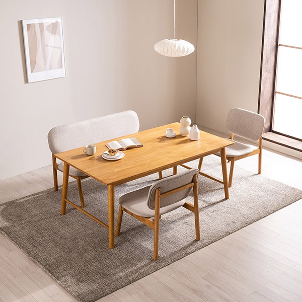 [삼익가구] 포지티브 패밀리 4인 낮은 원목 식탁세트, 내추럴, 베이직 (벤치2)