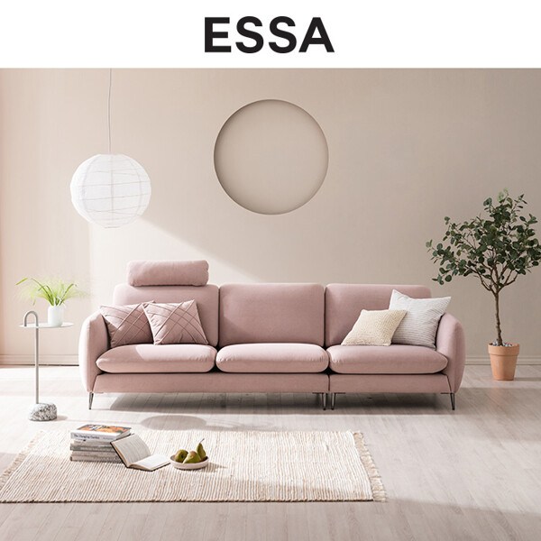 [에싸] 딜라이트 3.5인 리브 패브릭 소파+헤드레스트, 라벤더베리