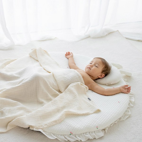 롤베이비 프리미엄 면100수 자수 누빔 분리형 아기 유아 신생아 원형러그, 문앤스타그레이, 130cm으로변경(7일소요)