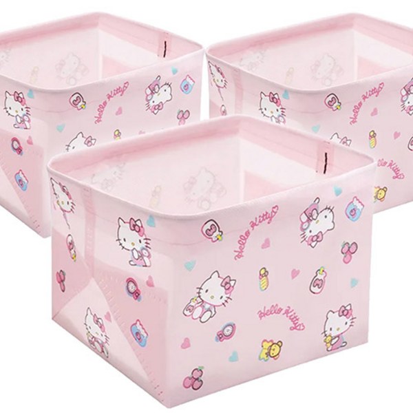 유아상점 접이식 정리함 3P 소 봄맞이인테리어 아이방정리 데스크인테리어 책상인테리어 펜꽂이 소지품보관 유튜브각 영상용 산리오캐릭터즈, 3개입, 헬로키티