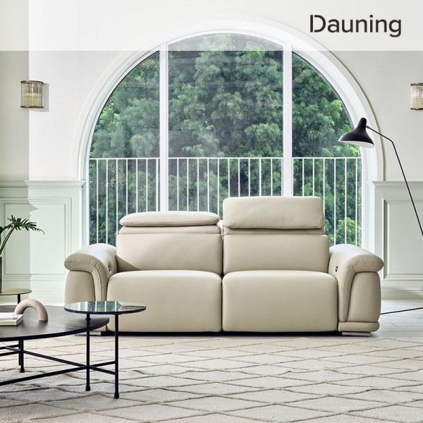 [다우닝] 시네마 3인 전동 리클라이너 전체 천연가죽 소파(한방향), 색상:아쿠아블루 / 전동 리클라이너 방향:우형