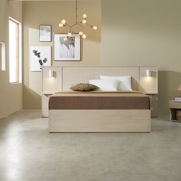 시슬립 구노 템바보드 호텔식 수납침대(프레임만) SS/Q K, 프레임+패널2(양쪽)+협탁1, 베이지+화이트