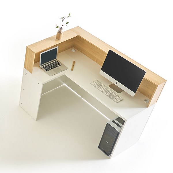 MN1561 필웰 안내데스크 카운터 ㄱ자 인포메이션 1400 DVX 학원 빌딩로비 사무용책상, 화이트, 좌측 (MN1561)