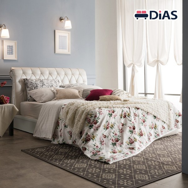  [디아스침대] 엘레강스 가죽헤드 평상형 침대프레임 퀸(Q) 프레임+고급메모리폼 독립매트리스, 펄 화이트+화이트 