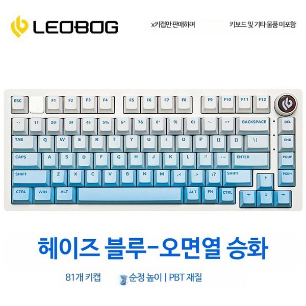 저소음월백 포인트키캡 LEOBOG Hi75 기계식 키보드 키트 전용 81키 키캡 PBT 열 승화 그라디언트 원래 높이, 11. 헤이즈 블루 원래 공장 PBT 공식 표준 81, 1개