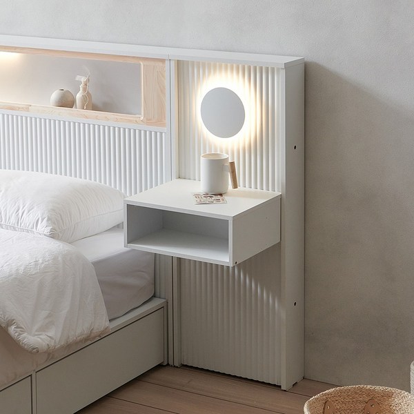  나무뜰 엘르 템바보드 호텔식 LED 편백 원목 수납침대 슈퍼싱글/퀸/킹, 엘르 수납침대 LED 협탁 VDF160C 