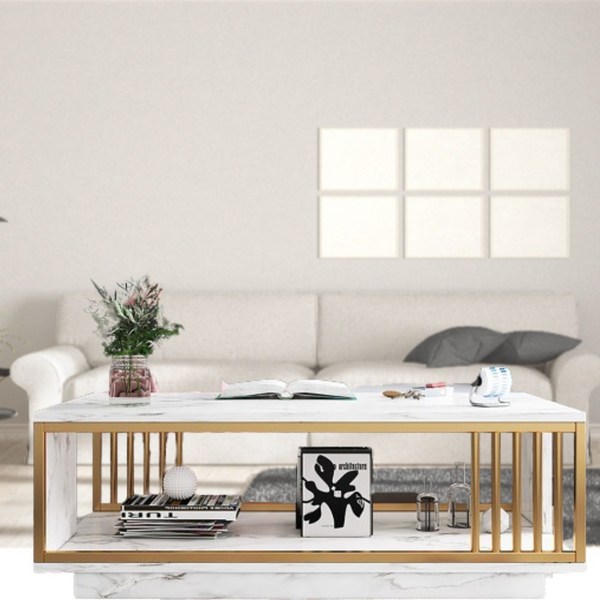 거실 테이블 1000 1200 티테이블 대리석무늬 좌식 협탁 커피 쇼파, 1200*600_400, 다리형프레임, 화이트 골드프레임