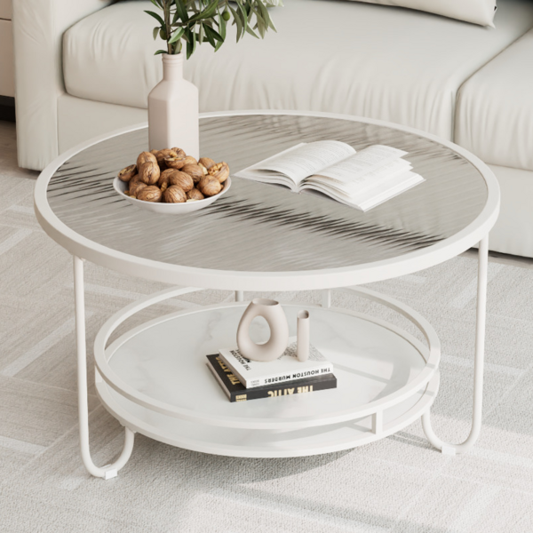 지누아 클리어 라운드 거실 테이블 소파 테이블, 화이트